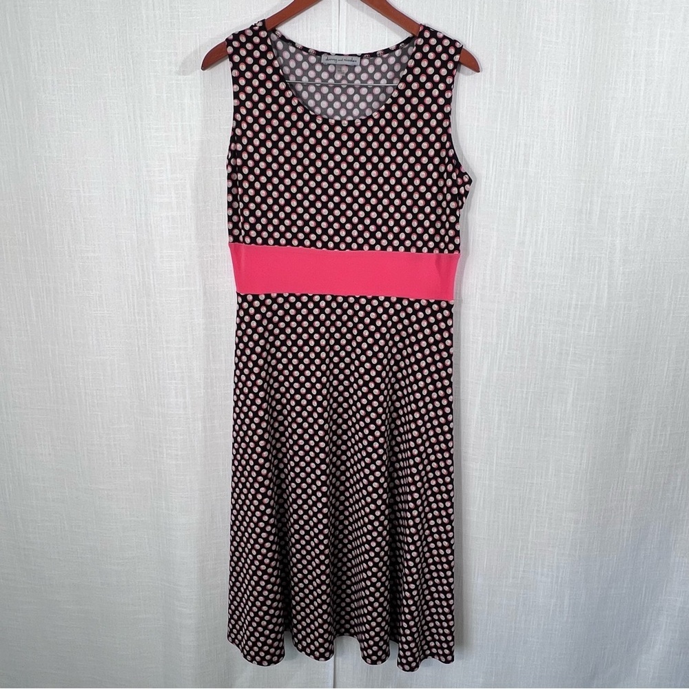 Danny & Nicole Black and Coral Polka Dot Midi Dress size large